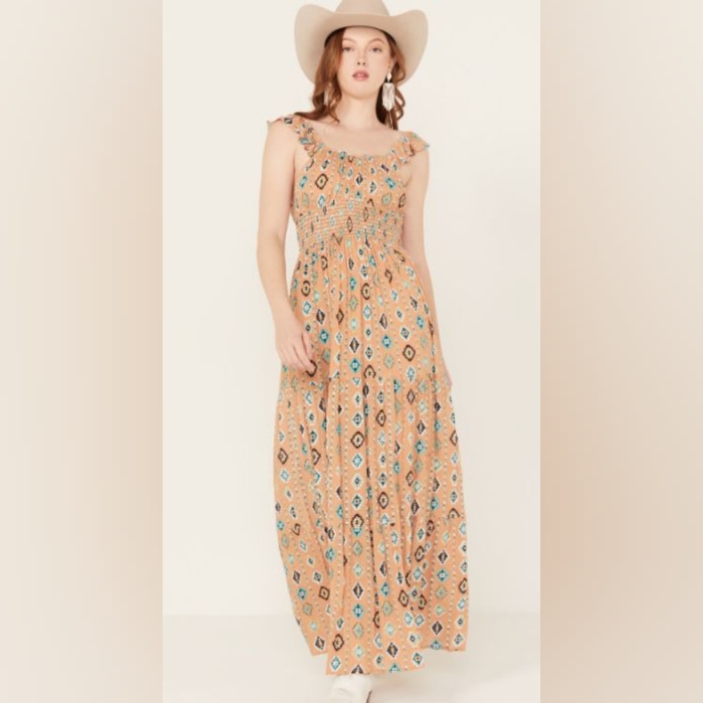 WESTERN SOUTHERN COASTAL COWGIRL SIZE XXL BEACHY SUNDRESS  SMOCKED NWT